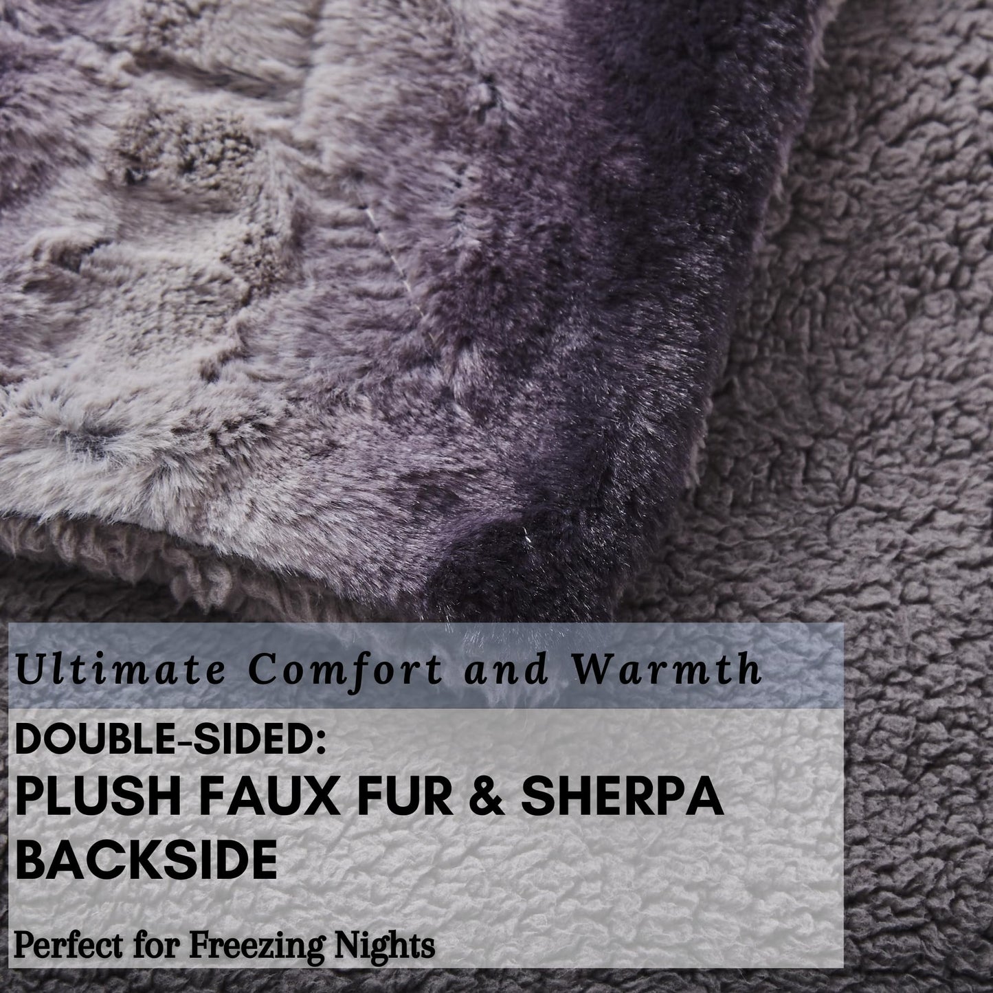 Tache Faux Fur Throw Blanket Charcoal Black 50 x 60 Inch Plush Super Soft Striped Fluffy Faux Fur Sherpa Lap Throw Blanket