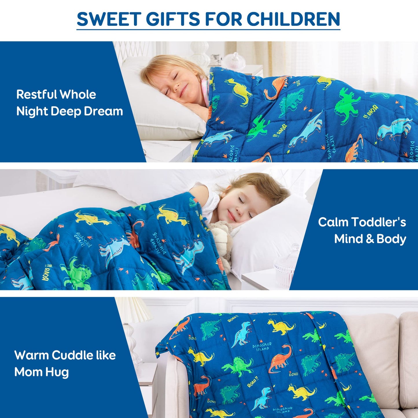 Kivik Weighted Blanket 3lbs, Blue Dinosaur Weighted Blankets, Cute Small Weighted Blankets 3 Pounds, Washable Soft Heavy Blanket Throw for All-Season, 36x48 Inches Blue