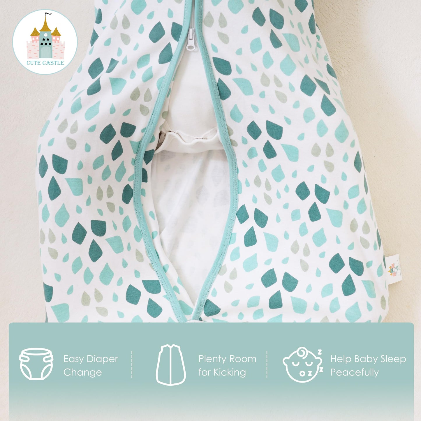 Cute Castle Baby Sleep Sack 0-6 Months - Lightweight 100% Cotton 2-Way Zipper TOG 0.5 Infant Wearable Blanket, Newborn Essentials Toddler Sleep Clothes (3 Pack Green)