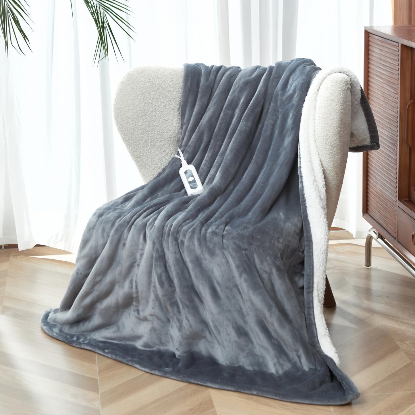 SNUGSUN Heated Blanket Throw Size, Soft and Cozy Electric Heating Blanket for Bed, Automatic Safety System 6 Heating Levels & 4 Hours Auto-Off Gift for Grandma,50" x 60" London Grey