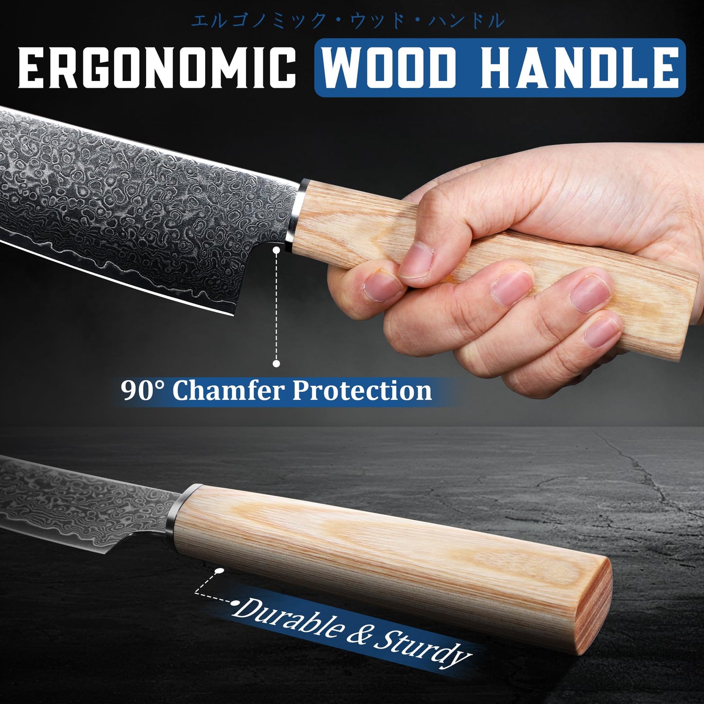 ROCOCO Damascus Chef Knife Set - Japanese Nakiri Utility Paring Knives Sharp Gyuto Meat Cleaver for Home Kitchen Gift Idea