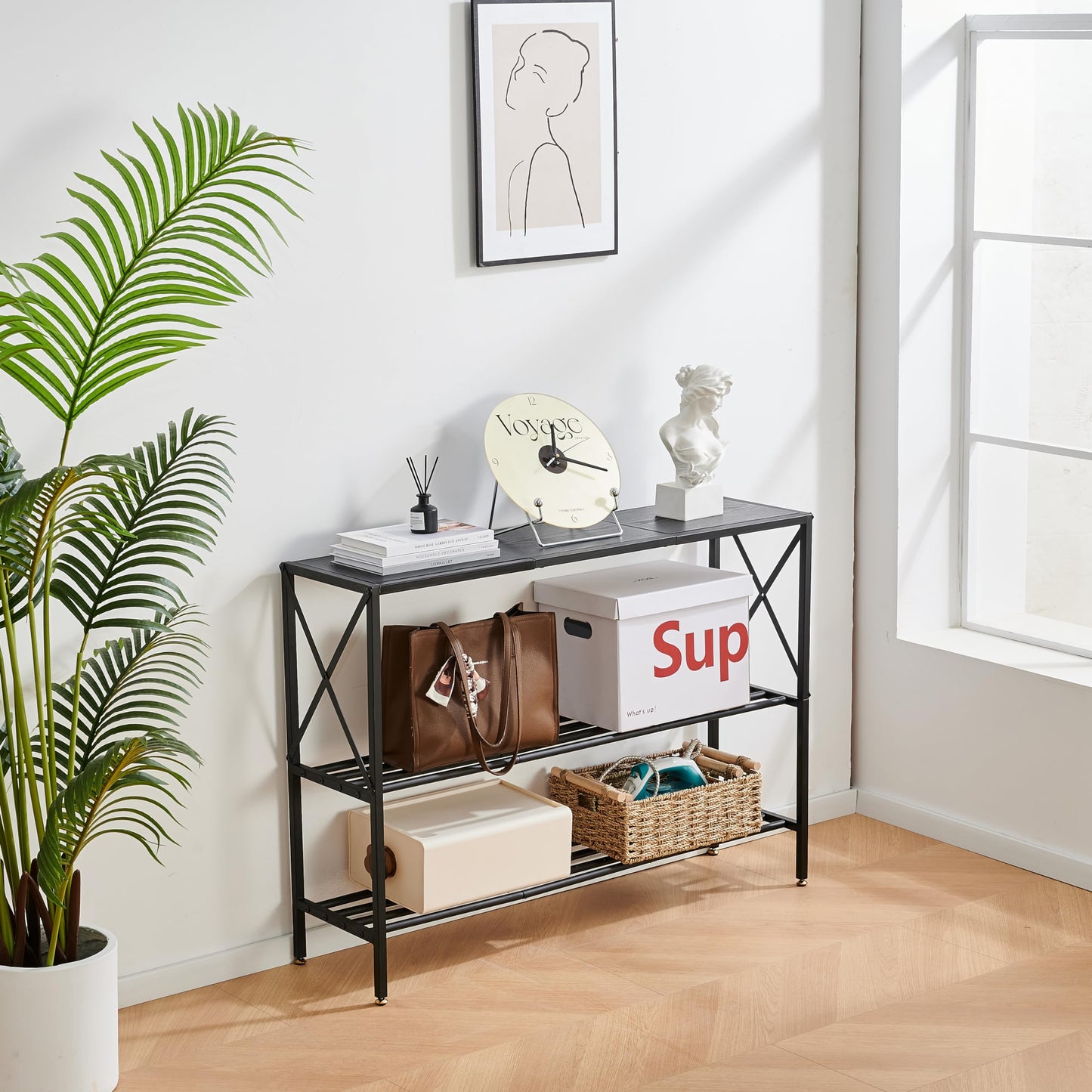 Wimarsbon Console Table,Multifunctional Sofa Side Table with Shelves,Behind Couch TV Tables with Metal Frame,Accent Display Stand for Hallway,Entrance (41.9" 3-Layer Black Frame)