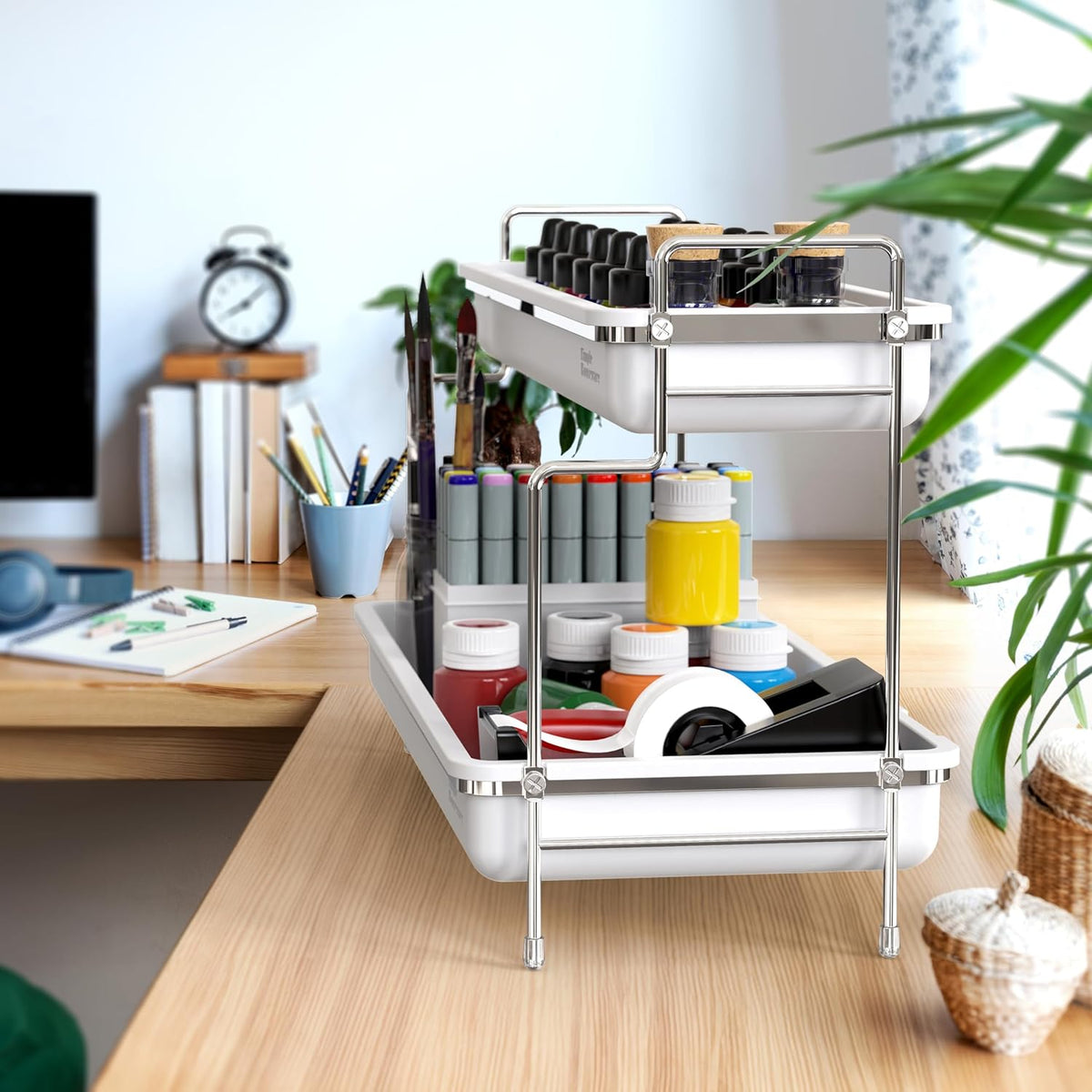 Simple Houseware 2-Tier Spice Rack Kitchen Organizer Countertop Shelf, White