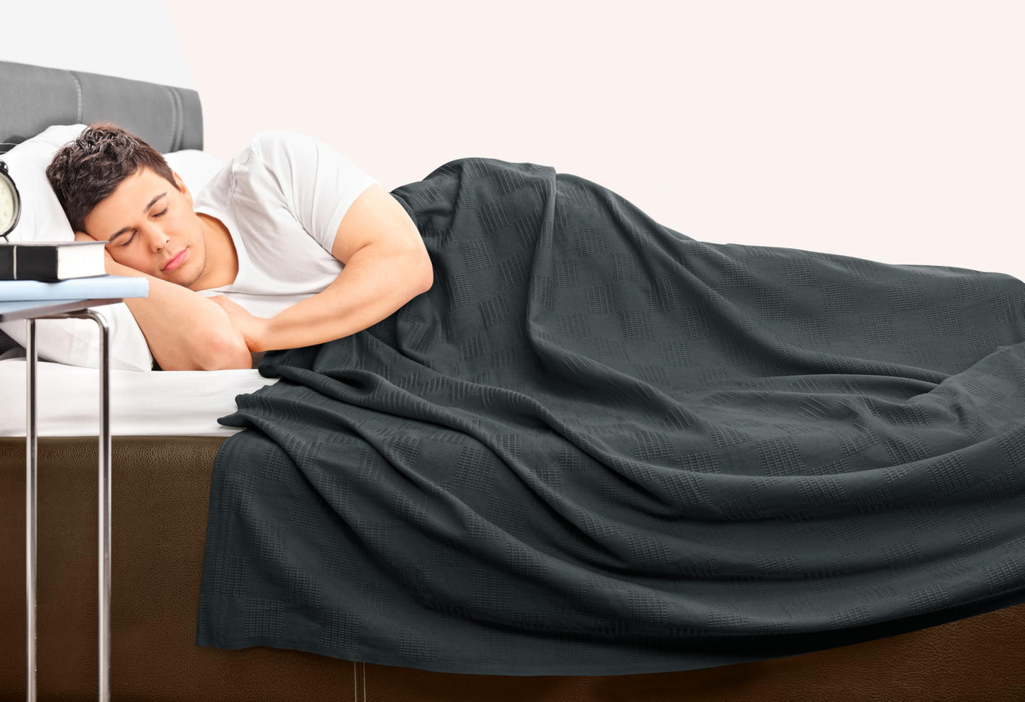 Utopia Bedding Smoke Gray 100% Cotton Blanket [King Size - 90x108 Inch] 350GSM Lightweight, Soft and Breathable Thermal Blanket for All Seasons