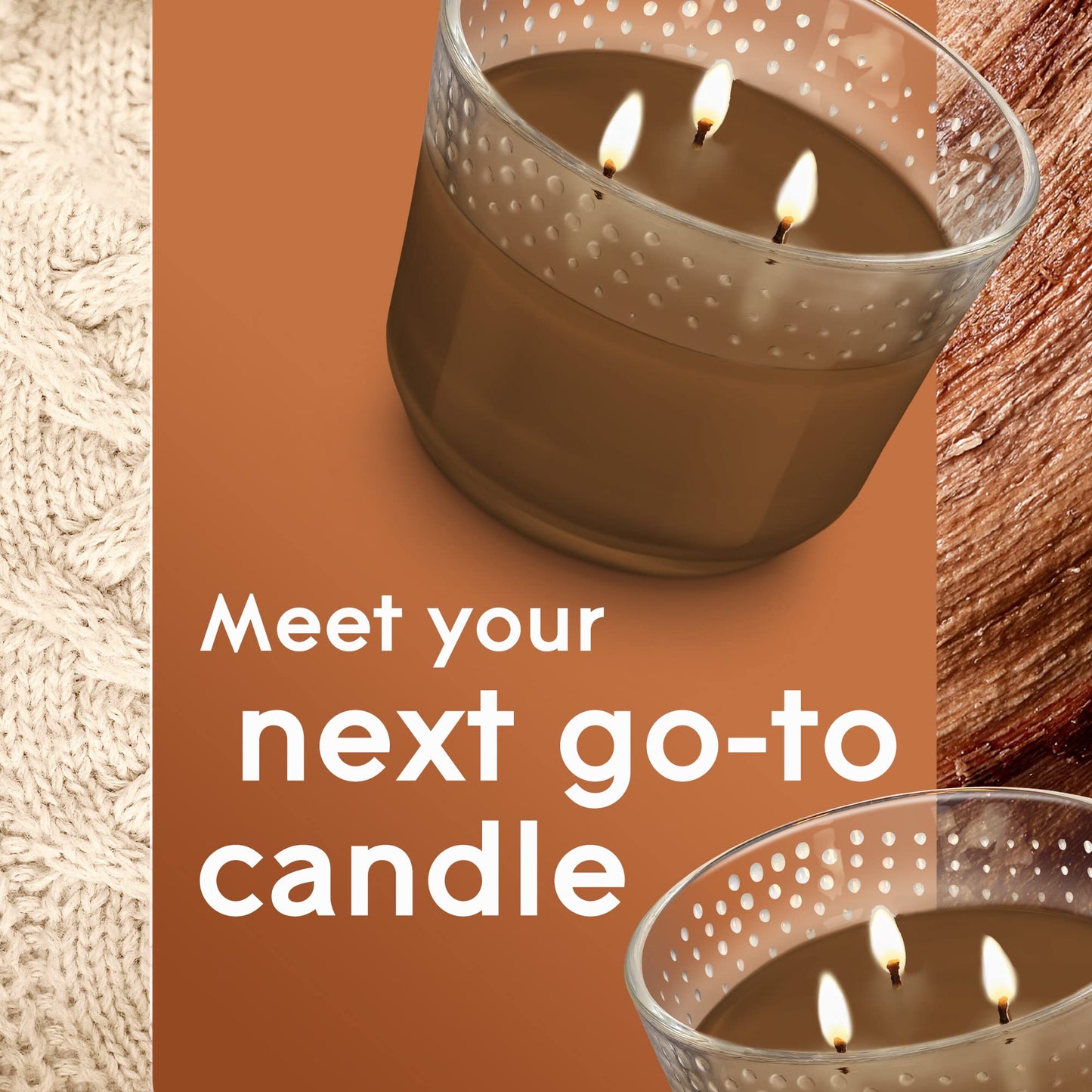 Glade Candle Cashmere Woods, Fragrance Candle Infused with Essential Oils, Air Freshener Candle, 3-Wick Candle, 6.8 Oz