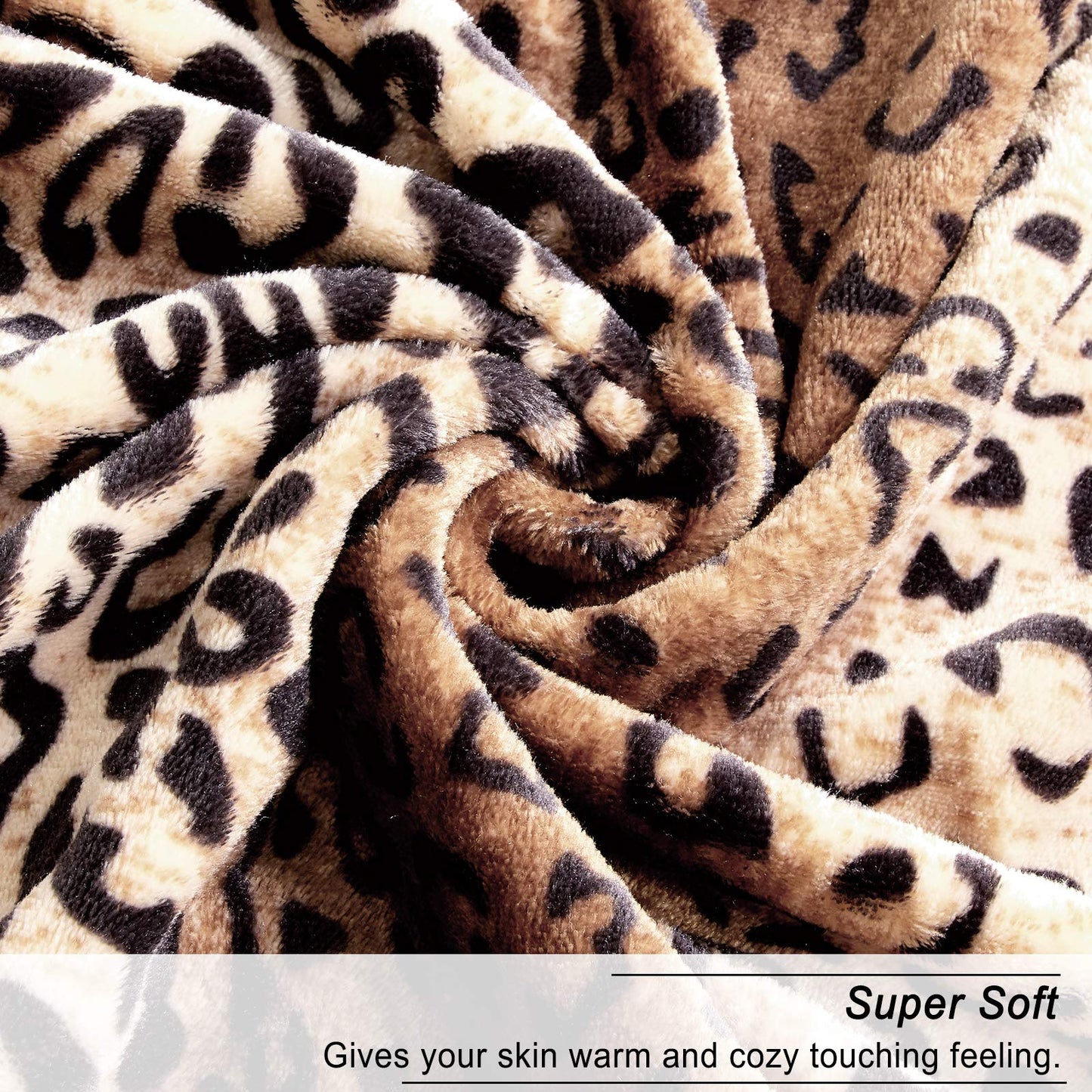 Viviland Flannel Fleece Blanket Queen Size 90x90 inches, Lightweight, Super Soft Cozy Warm Blanket, Leopard Print