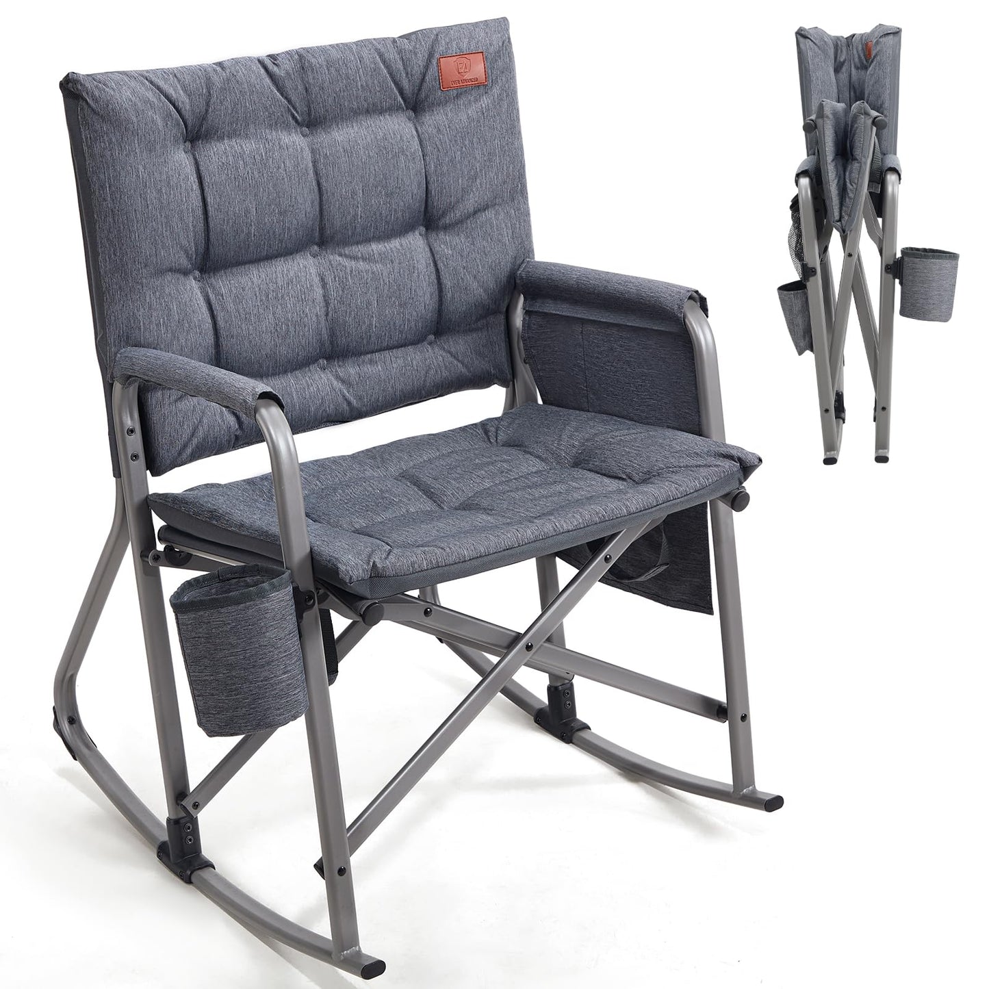 EVER ADVANCED Lightweight Rocking Chair Outdoor, Padded Rocker Camping Chair for Adults, Portable Hard Armchair for Patio and Lawn, Grey