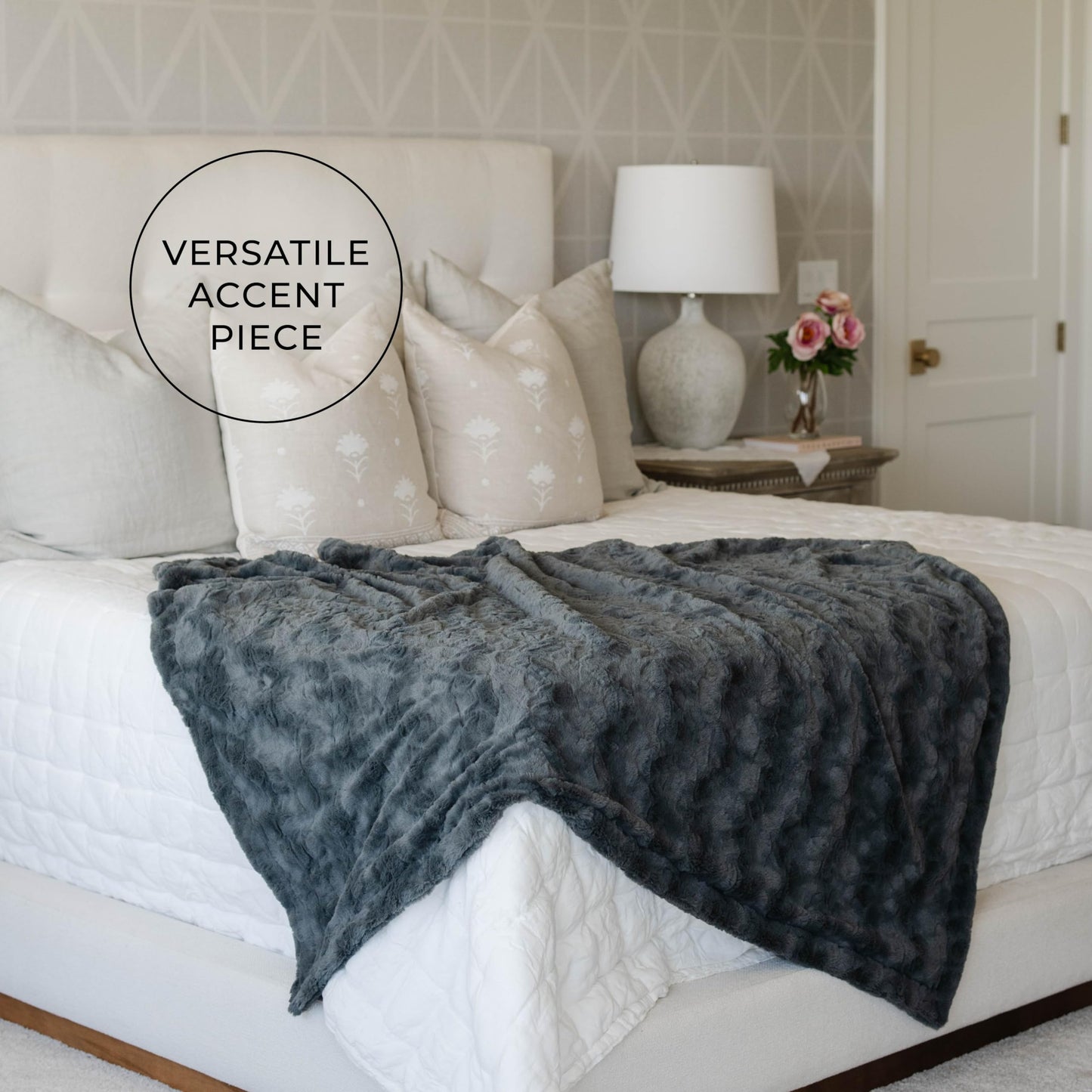 GRACED SOFT LUXURIES Charcoal Faux Fur Throw Blanket | Ultra Soft & Fluffy 50x60 inches | Cozy, Thick & Warm | Perfect for Bed or Couch | Kids & Adults
