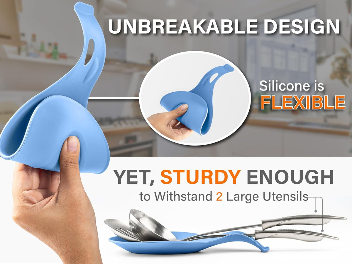 Silicone Spoon Rest for Stove Top, Set of 3 - HEAT RESISTANT, EASY TO CLEAN Kitchen Spoon Rest for Kitchen Counter, Holds XL Utensils, Safe on GLASS & INDUCTION Cooktops, DOESN’T BREAK if Dropped