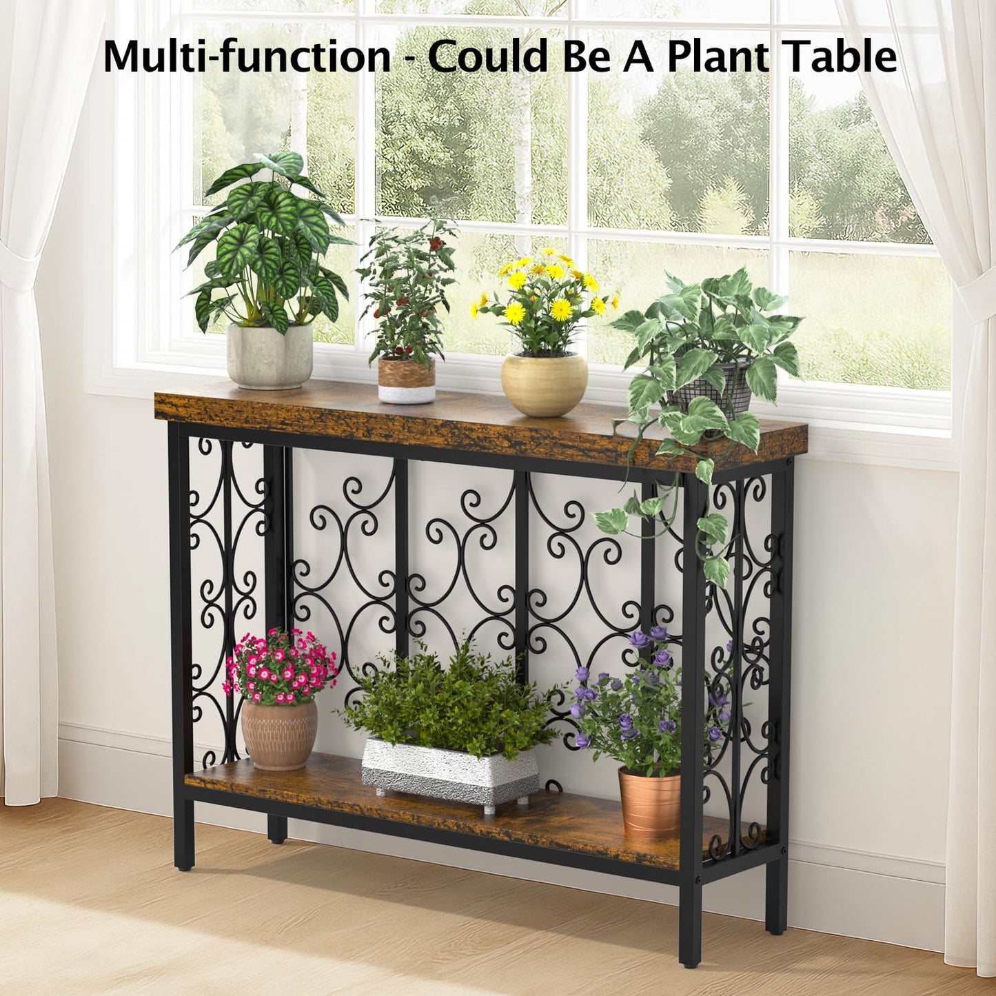 XCSOURCE Console Table, 42.5" Entryway Table with Storage Shelf, Narrow Sofa Table Behind Couch, 2-Tier Hallway Accent Tables for Living Room, Entrance, Foyer, Rustic Brown