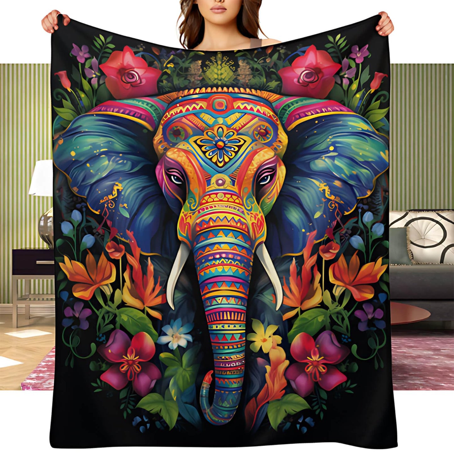 YucZiken Elephant Throw Blanket, Elephant Birthday Gifts for Women and Men, Lightweight Wild Life Fleece Home Decor, Washable, No-Pilling, 60x80 Inches