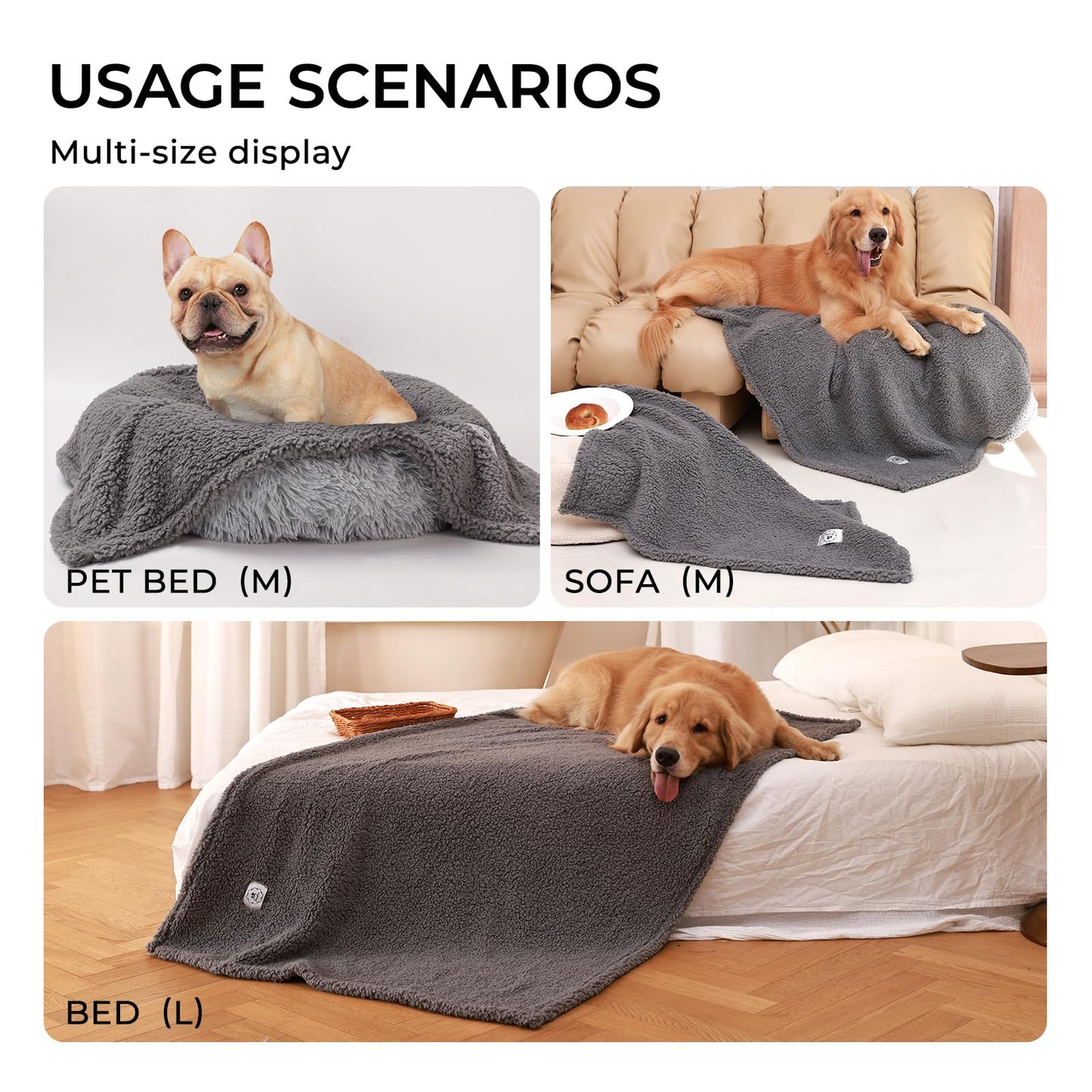 Luciphia Premium Fleece Dog Puppy Blanket Soft Pet Sherpa Calming Cat Blanket Throw for Small Medium Dog Cat(Grey,30x20 inches)