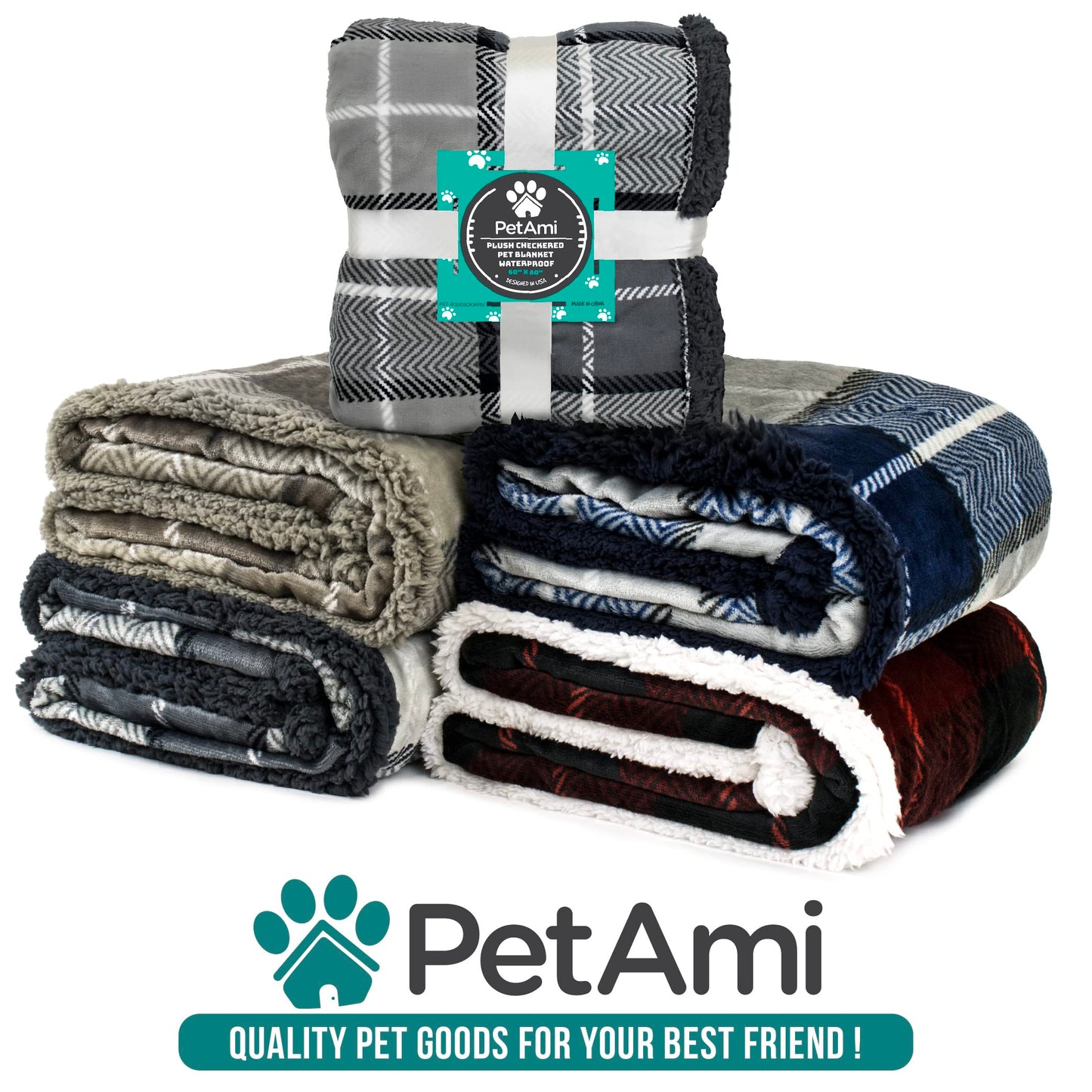 PetAmi Waterproof Dog Blanket for Medium Large Dog Puppy Cat Throw for Couch Cover Leakproof Protection, Sherpa Fleece, Reversible Soft Washable 60x40 Wine Red