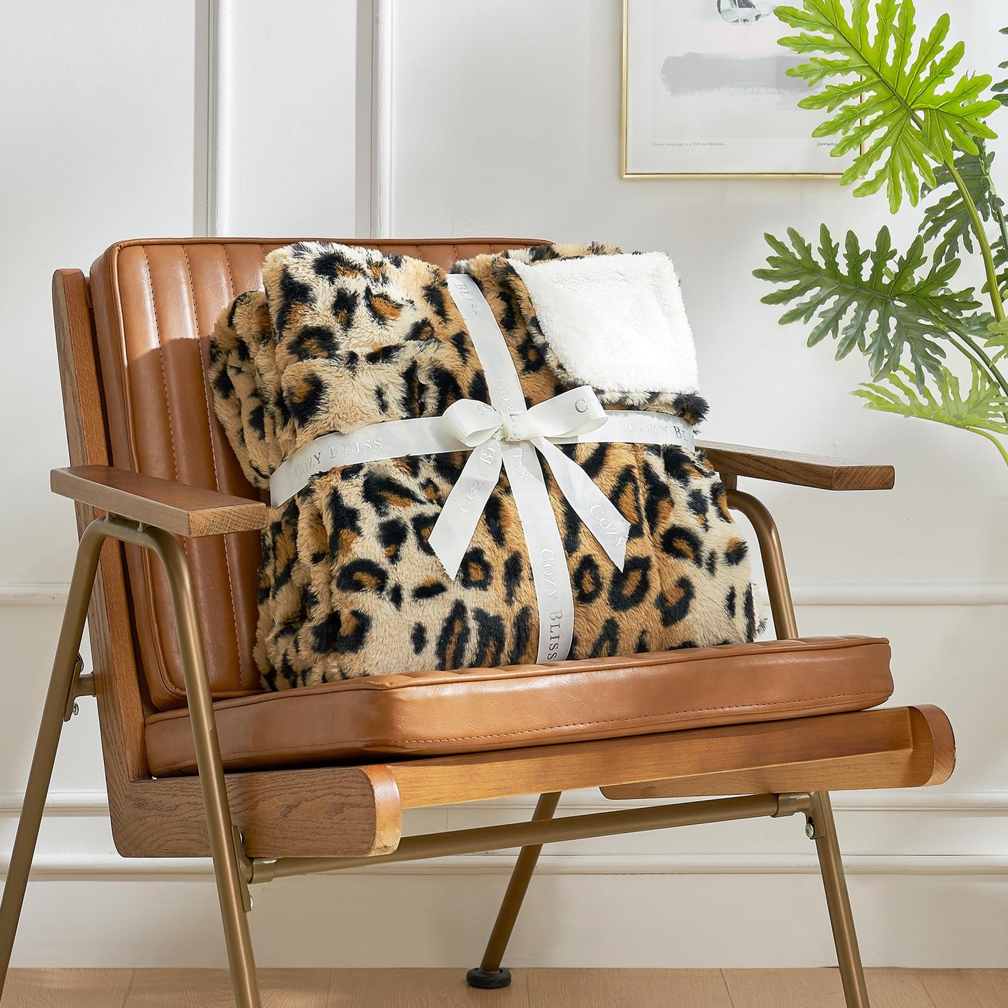 Cozy Bliss Luxury Faux Fur Throw Blanket Leopard Print, Non Shedding Double Sided Sherpa Blankets Super Soft Fluffy Thick Warm Throws Home Decor for Couch Bed Sofa Women,50"*60"Inches Brown Leopard