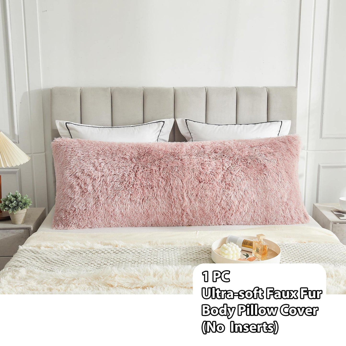 LIFEREVO Body Pillow Cover with Zipper Closure,Luxury Shaggy Ultra Soft Plush Faux Fur Pillowcase 20"x54" for Bed Couch,Microfiber Long Pillowshams for Adults Pregnant Women/Mother/Wife(Ombre Pink)