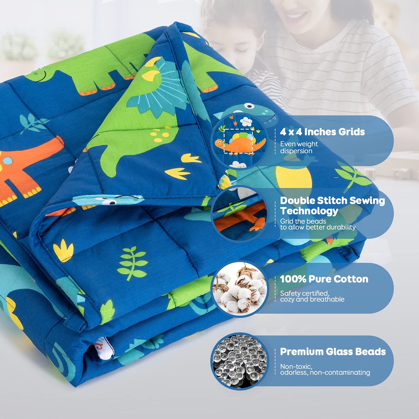 Sivio Weighted Lap Pad 2lbs, Cotton Weighted Blanket Sensory Weighted Lap Blanket Indoor Outdoor, 19 x 21 Inch, Blue Dinosaur