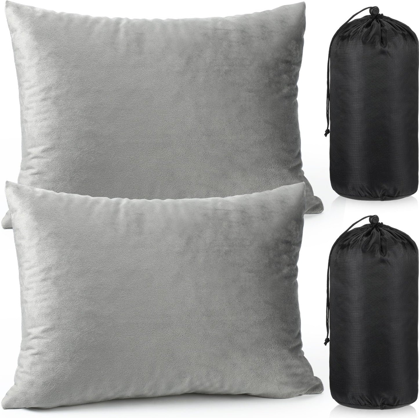 SmoothNovelty 2 Pack Camping Pillow for Sleeping Shredded Memory Foam Travel Pillow with Storage Bag, Compressible Portable Pillow for Outdoor Camp Backpacking Hiking Essential Gear (Grey,Small)