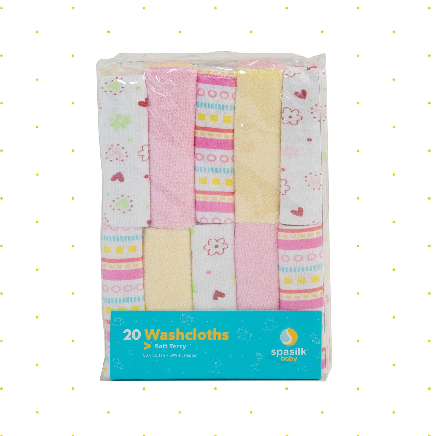 Spasilk Washcloth Wipes Set for Newborn Boys & Girls, Soft Terry Washcloth Set, Pack of 20, Pink Lines, 20 Pack