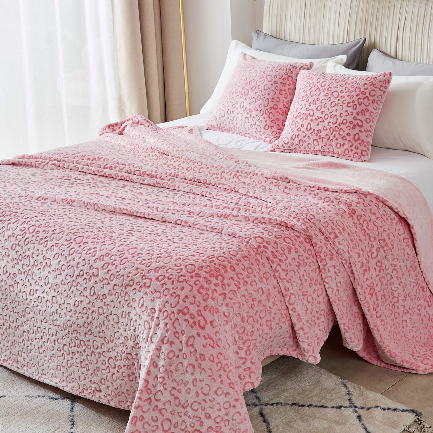 FY FIBER HOUSE Pink Throw Blanket Leopard Print Blanket Flannel Fleece Cheetah Print Cute Plush Throw for Couch, 50"X60"