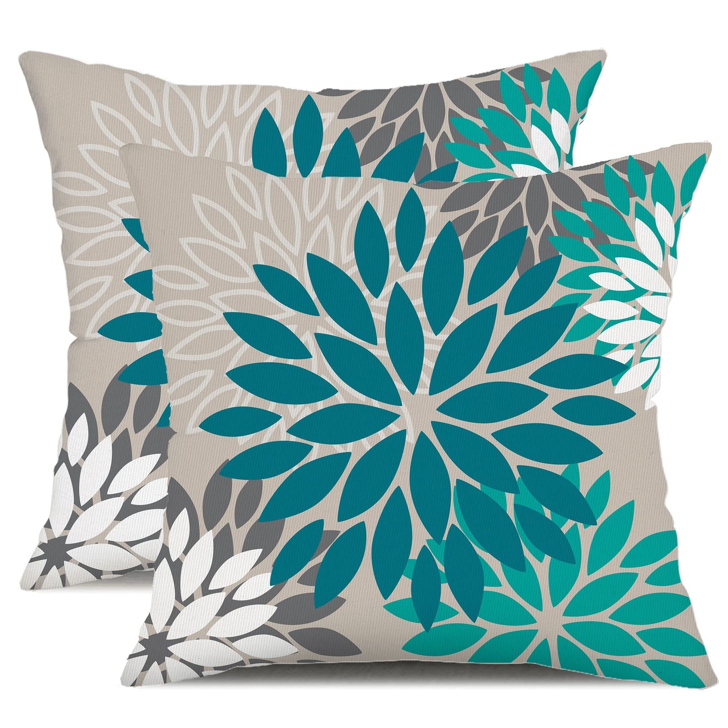 DFXSZ Dark Blue Green Outdoor Pillow Covers 18X18 Inch Set of 2 Spring Teal Flower Pillow Case Outdoor Waterproof Decor for Patio Funiture Garden Polyester Pillow Covers 002D18
