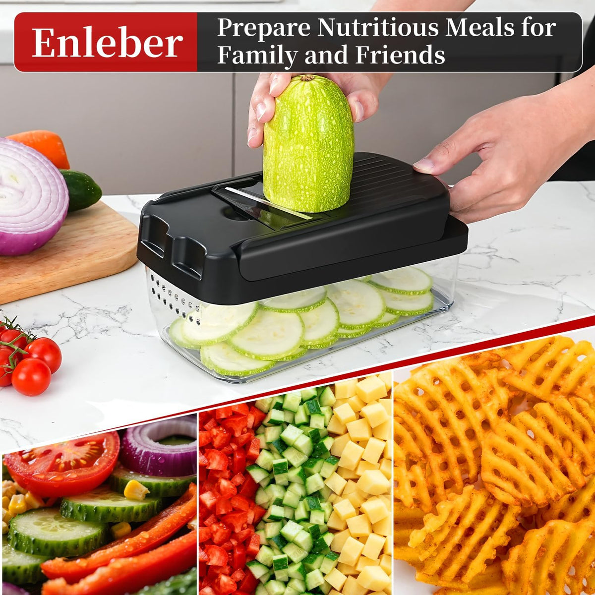 Multifunctional Vegetable Chopper Mandoline Slicer Dicer Veggie Chopper Onion Mincer Vegetable and Salad Cutter, Essential Kitchen Mandoline Tools with Container