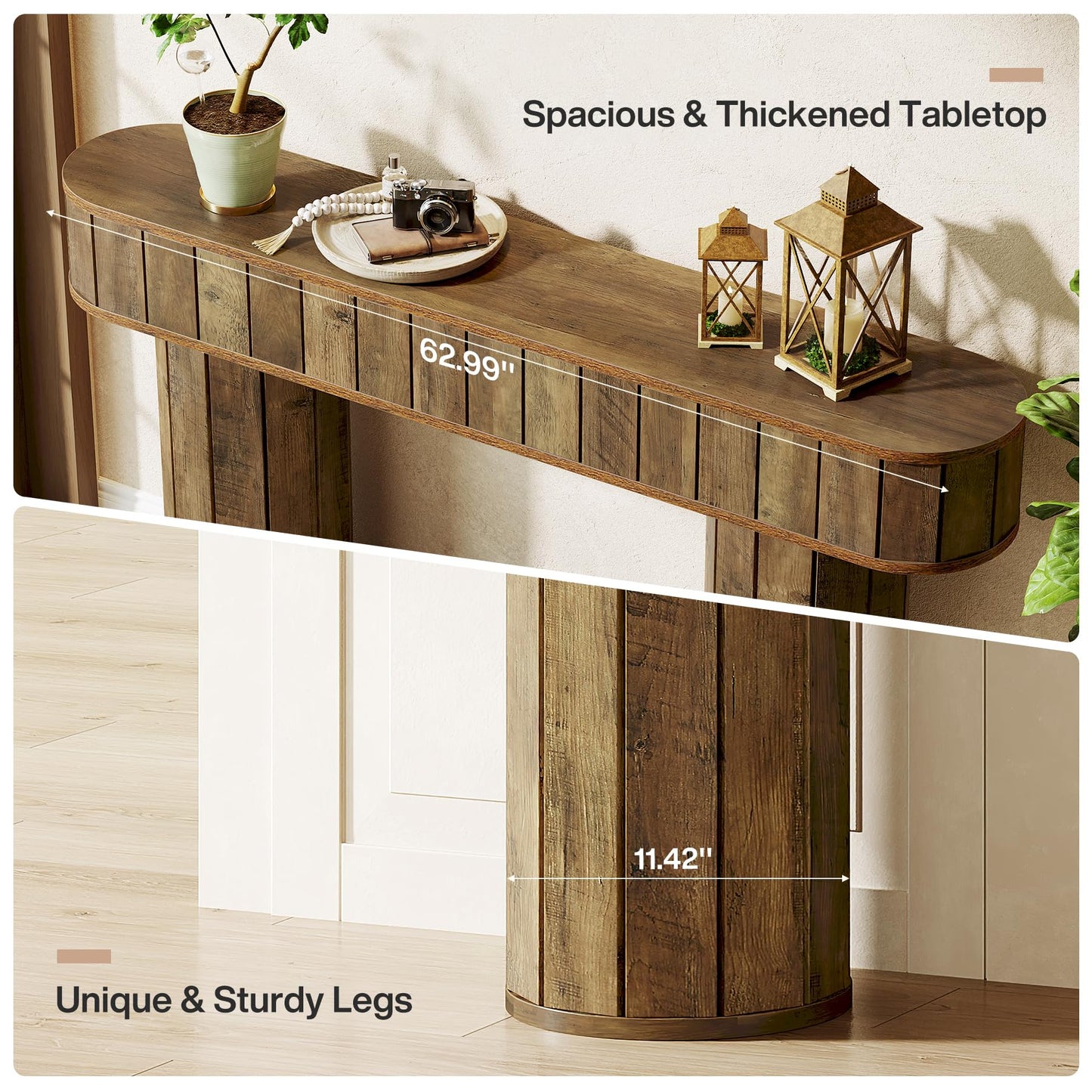 Tribesigns Farmhouse Console Table for Entryway, 63-Inch Long Sofa Table Behind Couch for Hallway, Living Room, Entrance, Rustic Brown
