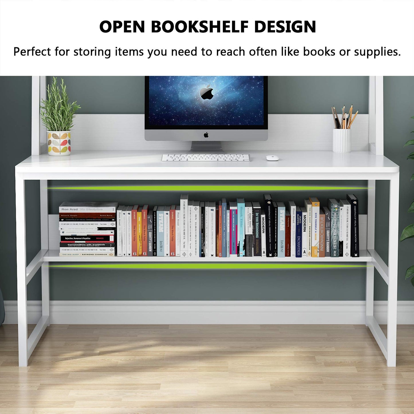 Tribesigns Computer Desk, 47 inch Office Desk with Hutch and Bookshelf, Modern Study Writing Table for Home Office (All White)