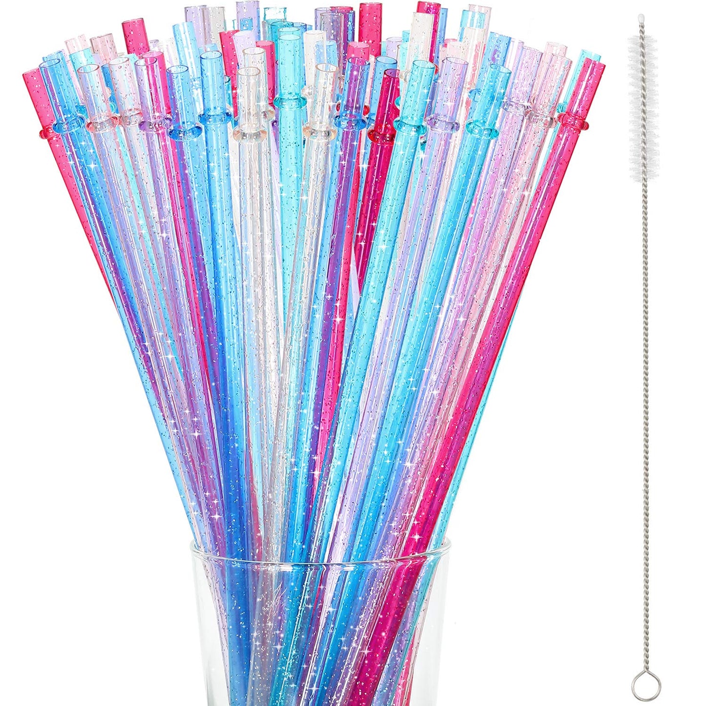 48 Pcs Plastic Straws with Team Bride Flags Reusable Glitter Drinking Straw(Red, Dark Blue, Pink, Champagne, Purple, Blue)