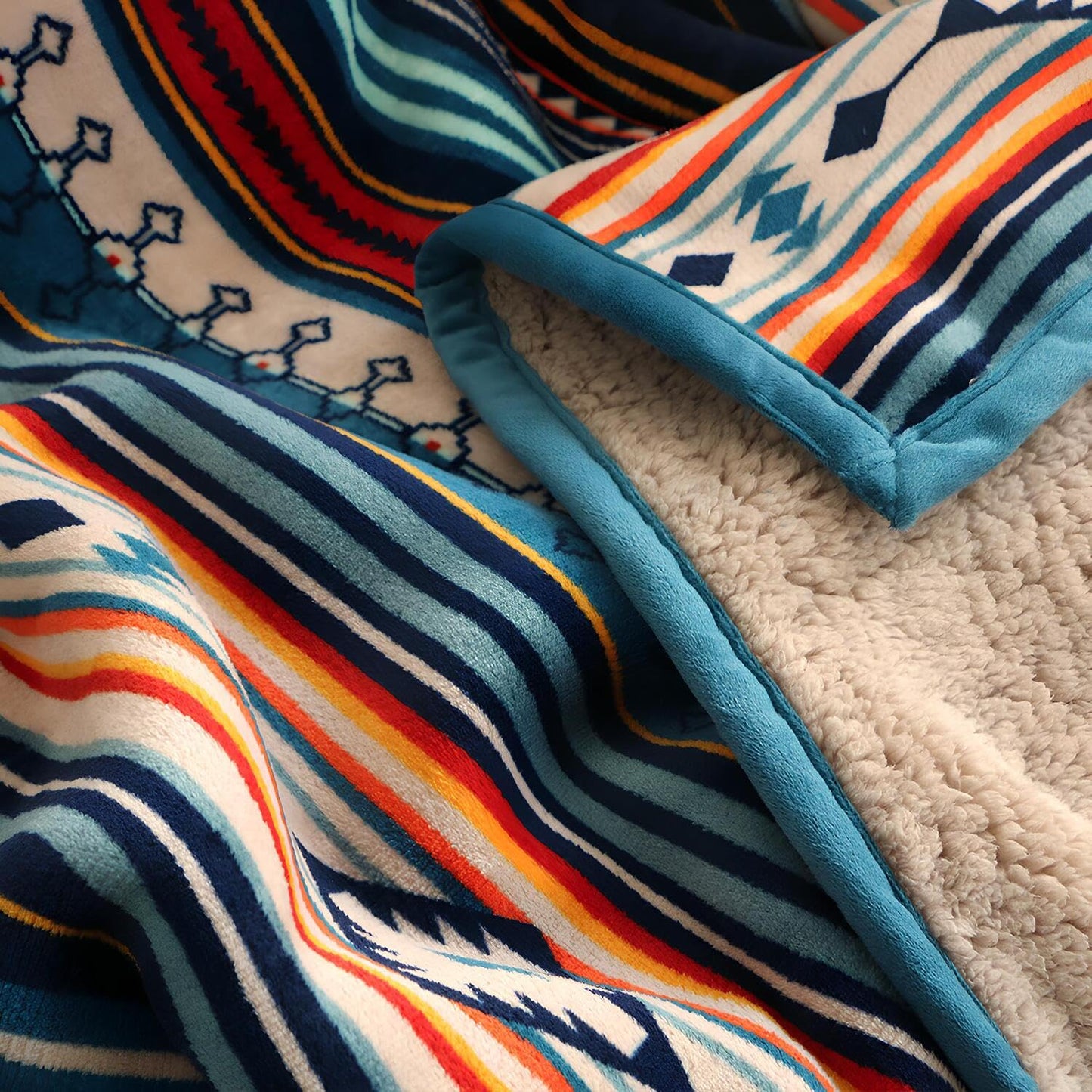Sherpa Boho Throw Blanket, Super Soft and Cozy Aztec Blanket, Double-Layer Flannel Fleece Blankets as Lap Blanket, Couch, Sofa, Bed, Camping
