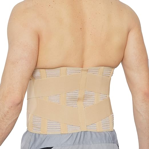 NeoTech Care Adjustable Compression Wide Back Brace Lumbar Support Belt (Charcoal, Size S)