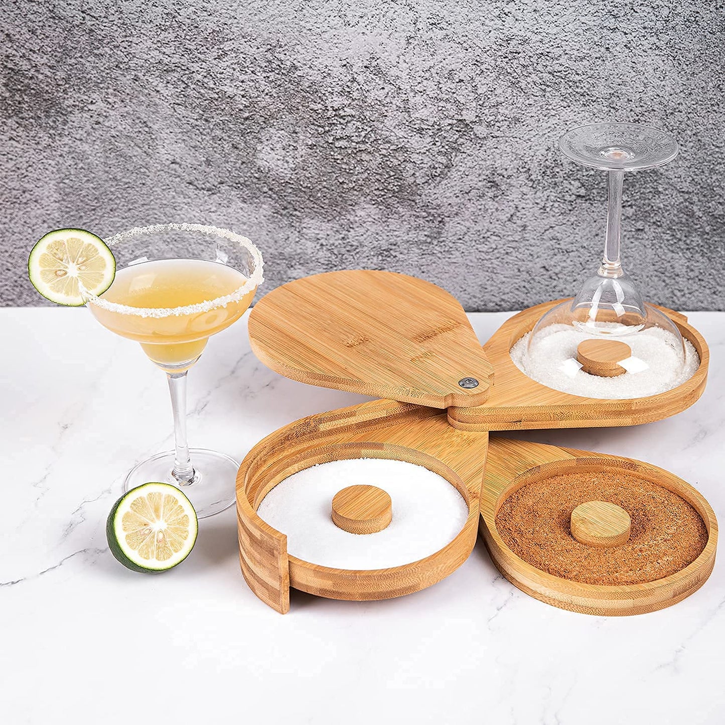 Jillmo Margarita Salt Rimmer Set Bamboo 3-Ties Cocktail Glass Rimmer, Party Bar Accessories (Sponge NOT INCLUDED)