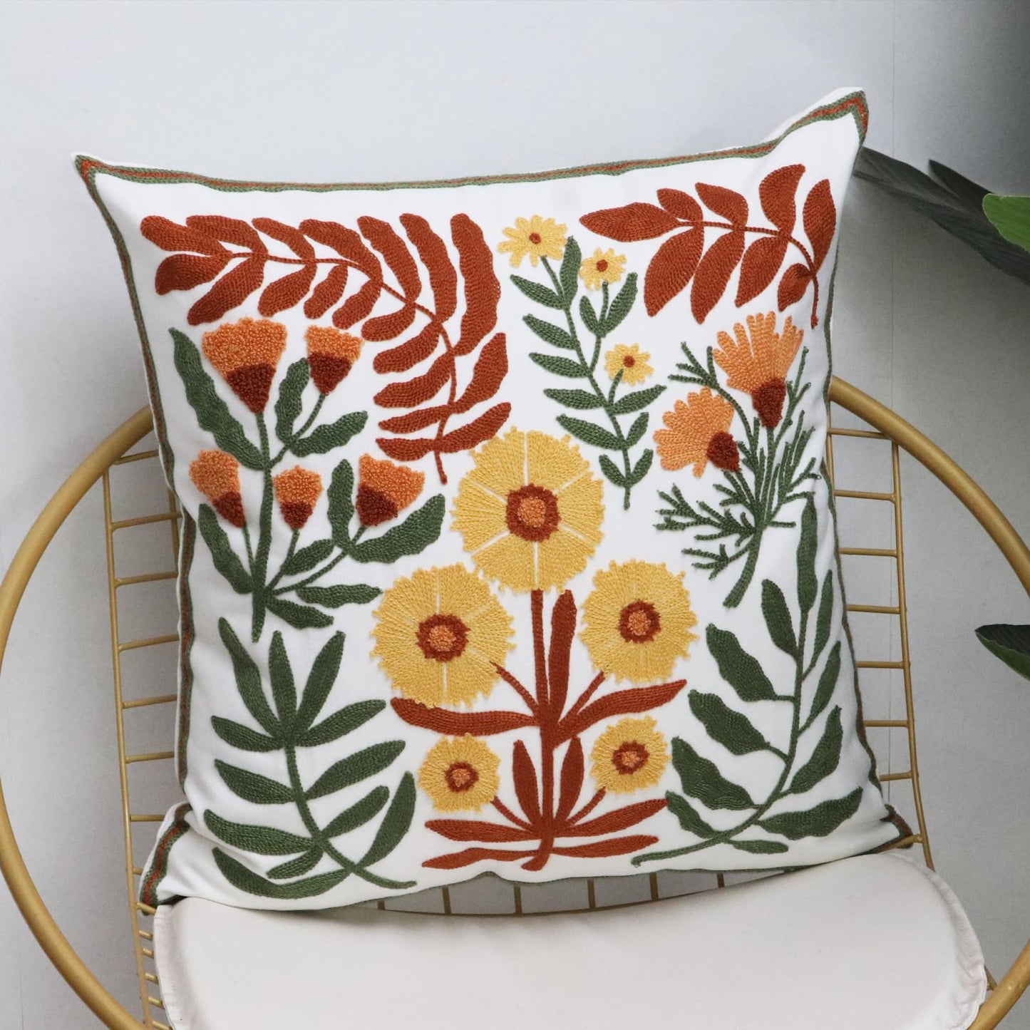 Pilmandu Set of 2 Embroidered Decorative Throw Pillow Covers Couch Square Pillowcases Cushion for Bedroom Sofa Farmhouse Decor 18x18 Inch (Dandelion Flower)