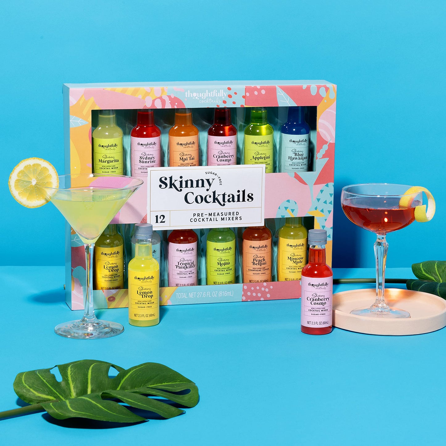 Thoughtfully Cocktails, Skinny Cocktail Mixer Set, Mocktail Non Alcoholic Drinks, Flavors Include Margarita, Moscow and More, Set of 12