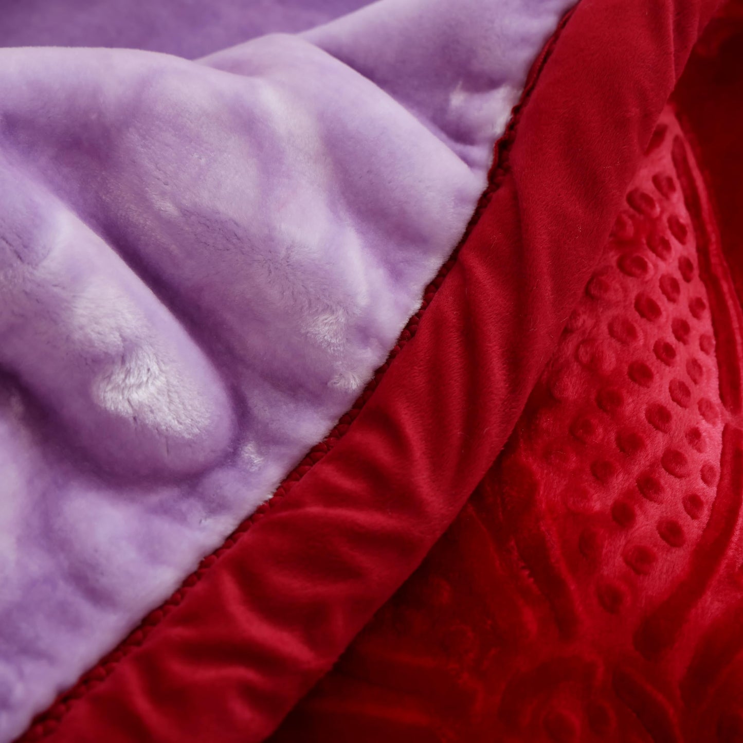Hiyoko 11.5lbs Heavy 2Ply Embossed Blanket Reversible - Thick Warm Korean Mink No-Lints, Valentine’s San Marcos Fleece Blanket, Mexican Blankets for Adults 85" x 95" Burgundy/Lavender