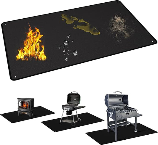 70 x 48 Inch Under Grill Mats for Outdoor Grill, Double-Sided Fireproof Grill Protector Pad, Waterproof, Oil-Proof, Indoor Fireplace/Fire Pit Mat, Easy-Clean BBQ/Grill Floor Mat for Deck & Lawn