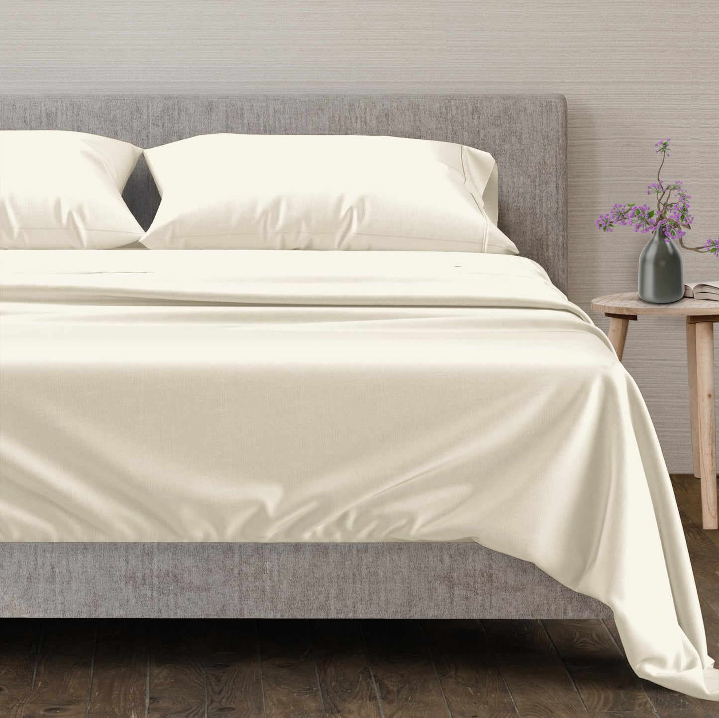 Mayfair Linen 100% Egyptian Cotton Queen Size Sheet Set - 4 PC 600 Thread Count Egyptian Cotton Sheets Set for Queen Size Bed (Ivory), Soft, Cooling, Luxury Hotel 16" Deep Pocket Sateen Weave Bedsheet