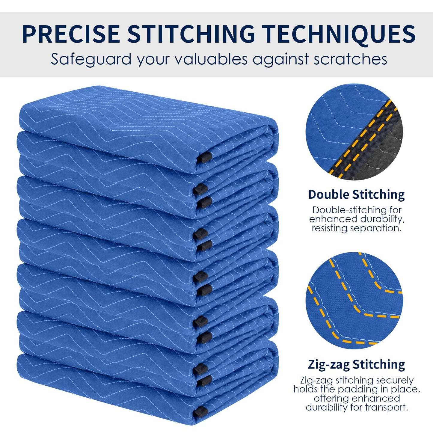Diamond UP 12 Moving Blankets, Extra Large Moving Blanket for Furniture, Professional Quilted Furniture Shipping and Storage Pads, 80" x 72", Blue and Black(12 Packs)