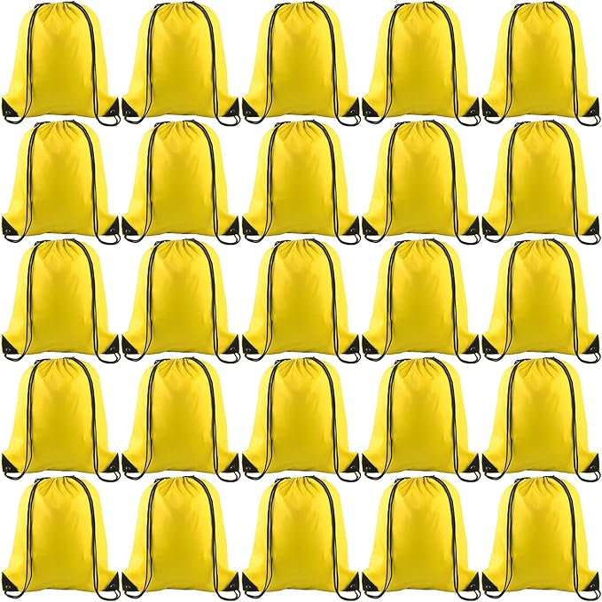 KUUQA 60Pcs Yellow Drawstring Backpacks - Gym, Travel, Storage Bags