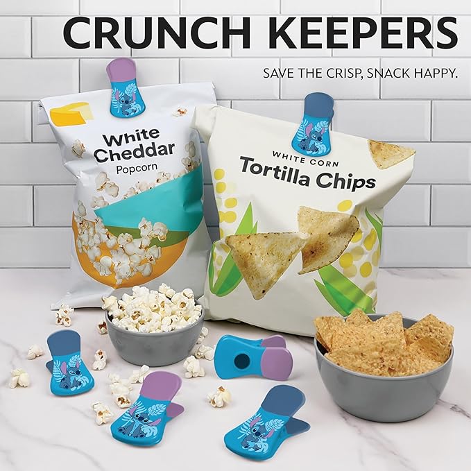 Disney Magnetic Chip Clips – Set of 6 Bag Clips for Food Storage - Mickey, Minnie, Lilo & Stitch, Winnie The Pooh – Durable Airtight Bag Chip Clips for Pantry & Fridge Use