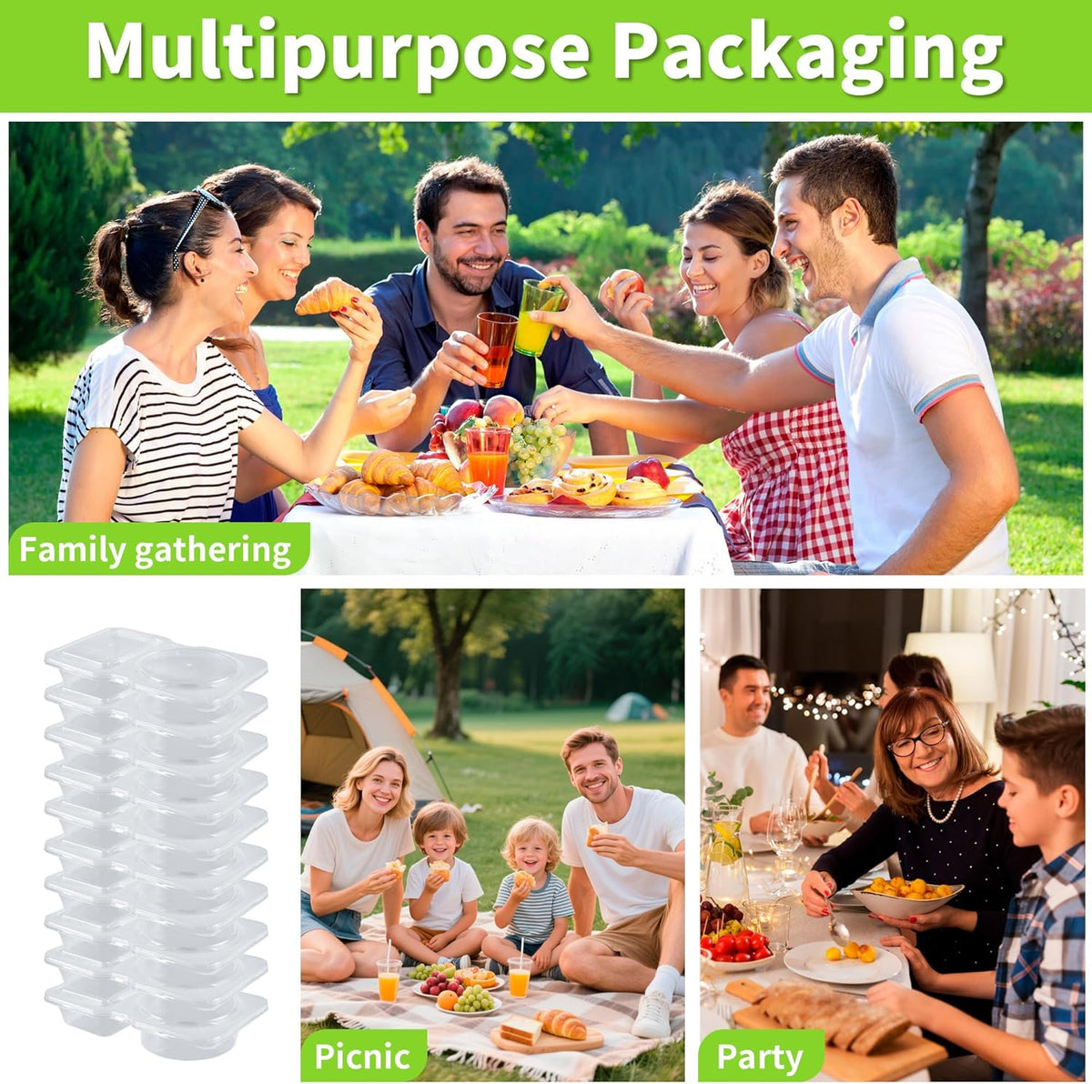 50 Pack 4.5 Oz Double Compartment Condiment Container With Lids, Disposable Sauce Container, Clear Plastic Snack Containers