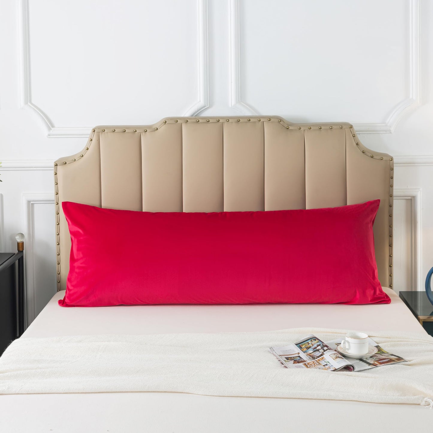 H HOUSEHOLD 1 Pack Velvet Body Pillow Cover, Soft and Cozy Luxury Fuzzy Flannel 20x54 Inches Long Pillowcase with Zipper (Body Size 20x54 Inches, Red)