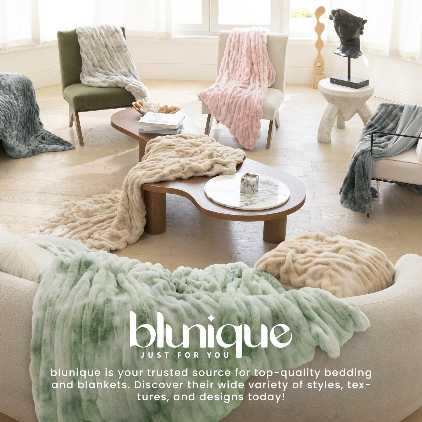 Luxury Faux Fur Throw Blanket with Stretch Ruched Design, Cozy Faux Fur Blanket, 50x60 Inches, Tie Light Camel - Soft Plush Blanket for Bed, Couch, Gifts for Women and Girls, and Home Decor