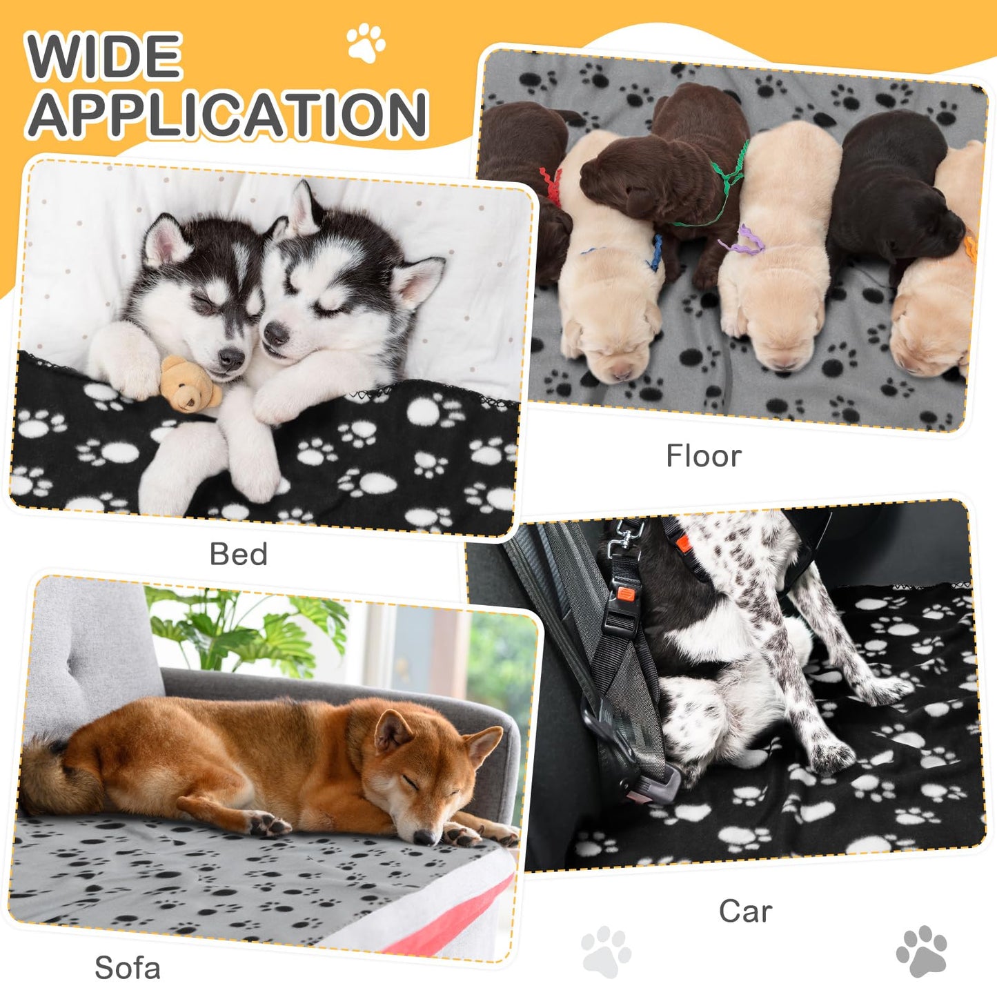 Tegeme 12 Pieces Fleece Blankets for Pets Dog Puppy Paw Print Cat Bedding Cover Blanket for Small Animals Pig Cage Liner Sleep Mat Pad Kitten Soft Warm(Classic Style,28 x 24 Inches)
