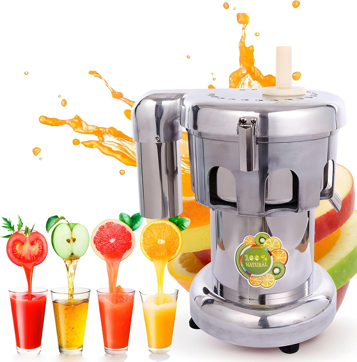 110V 750W Electric Stainless Steel Vegetable & Fruit Juice Maker Squeezer Centrifugal Juicer Machine Commercial Juice Press Machine 5-10 kg/min Juice Amount