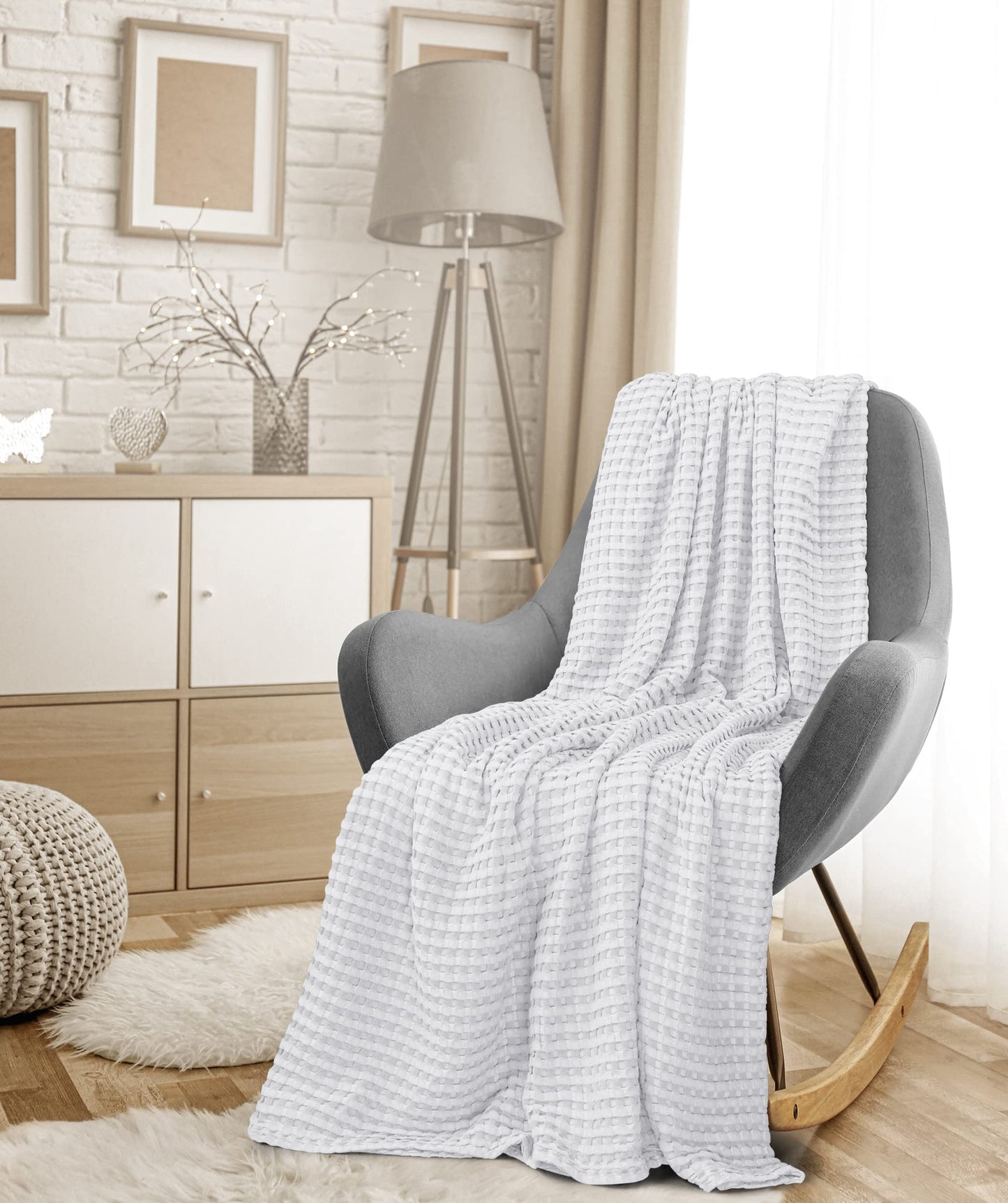 Utopia Bedding White 100% Cotton Waffle Blanket 300 GSM [King - 90x108 Inch] Soft Lightweight Breathable Bed Blanket for All Season