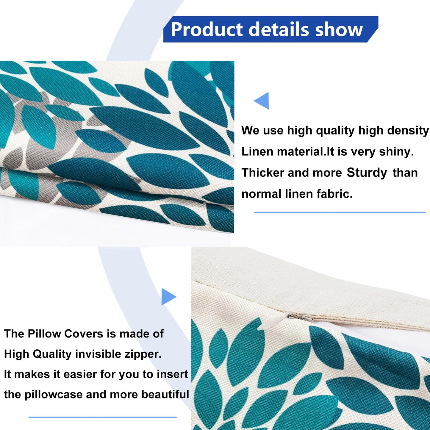 RYSMIYOU Decorative Throw Pillow Covers Set of 2 Teal Blue pillow covers 18x18 inch Throw Pillow Cases Linen Square Pillow Case,Farmhouse Outdoor Floral Flower Pillow Covers for Couch Sofa Living Room