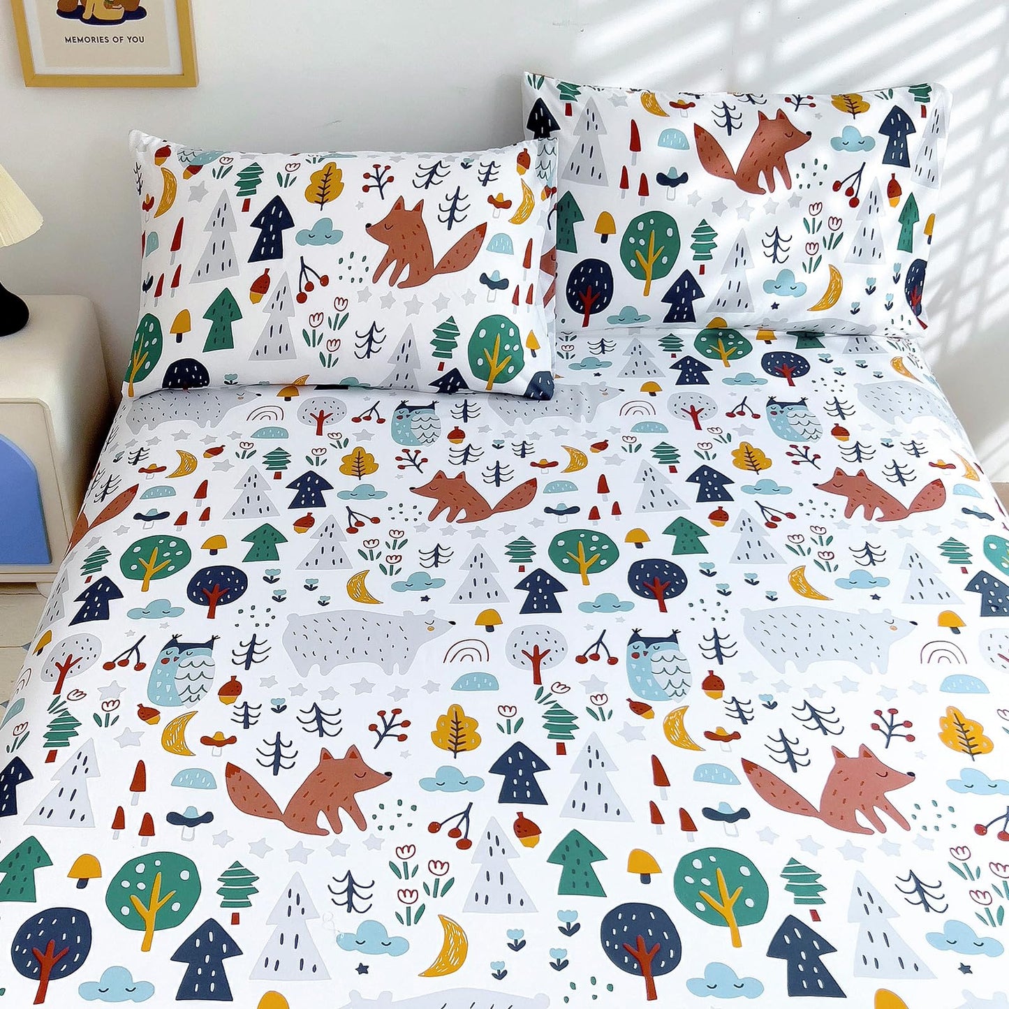 Homilay Queen Sheets Set Kids - 4 Piece Foxes Sheets for Boys, Girls, Teens, Toddler, Easy Fit Deep Pockets, Breathable, Wrinkle-Free, Cozy Soft Cartoon Print Cute Bed Sheets