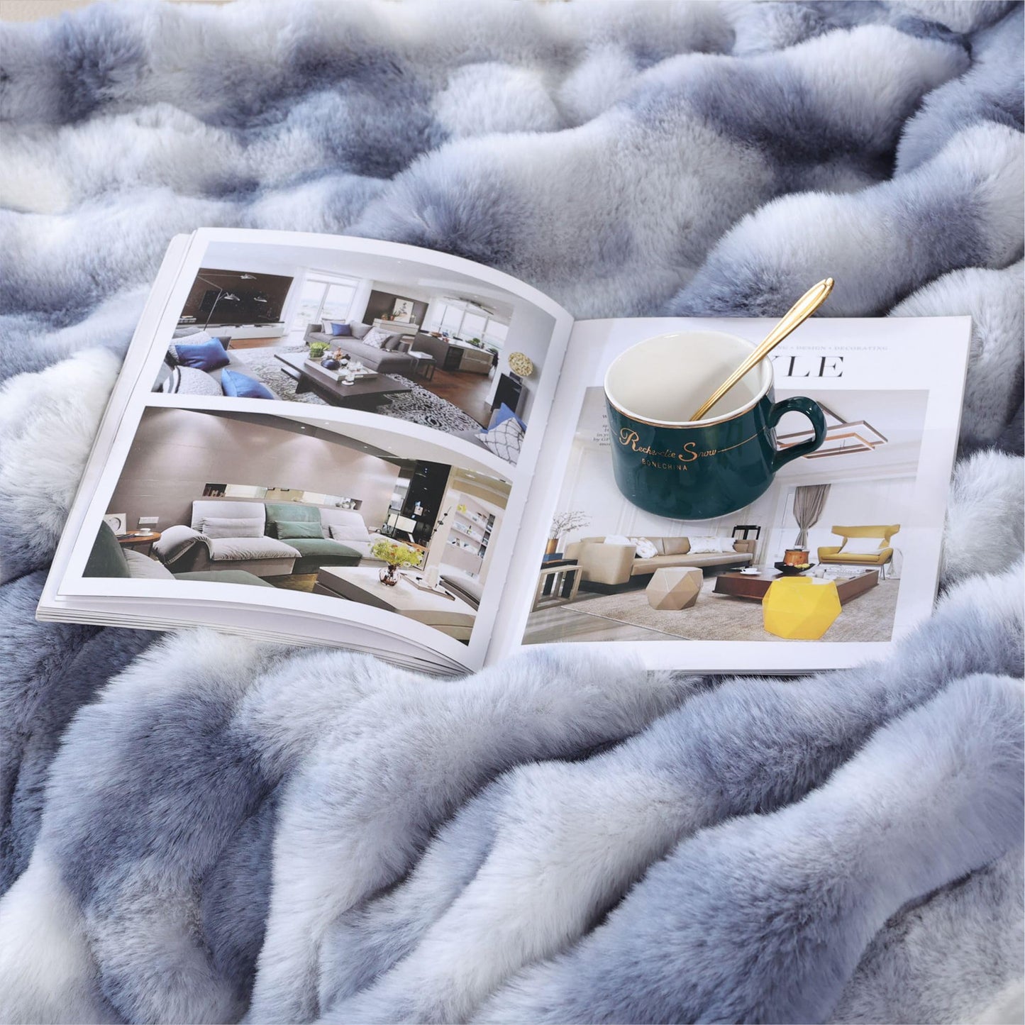 BlanketSolution Faux Fur Soft Fluffy Tie-dye Blue Throw Blanket for Living Room Bedroom Couch 60X80 Fuzzy Bubble Thick Throw Blanket Decorative Blanket Home Decor 860 GSM