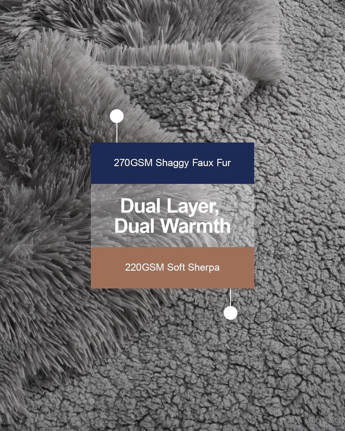 Pawque Faux Fur Blankets Queen Size 60x80 inches, Super Soft Fuzzy Fluffy Blanket, Warm Thick Sherpa Long Hair Shag Reversible Lightweight Cozy Throw for Bedroom Sofa Couch, Grey