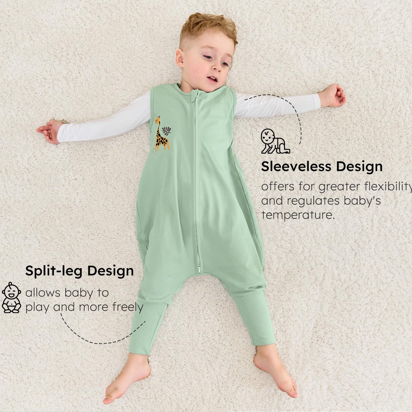 Yoofoss Toddler Sleep Sack With Feet 24-36 Months 100% Organic Cotton Baby Sleep Sack with Legs Toddler Wearable Blanket with 2-Way Zipper